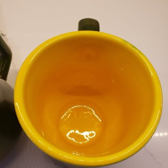 Set of 2 Glazed Green Exterior Yellow Interior mini small tea coffee mu… - Picture 7 of 9